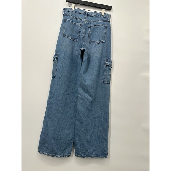 Old Navy Sky-Hi Wide Leg‎ Extra High-Rise Cargo Jeans Size 2 Medium Wash Y2K 90s - Picture 2 of 10